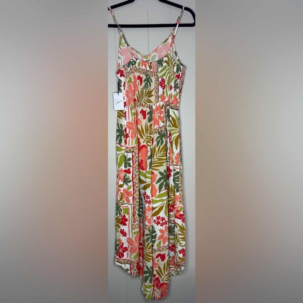 NWT Japna Floral Spaghetti Strap Smocked Back Wide Leg Jumpsuit Womens Large - Picture 2 of 9